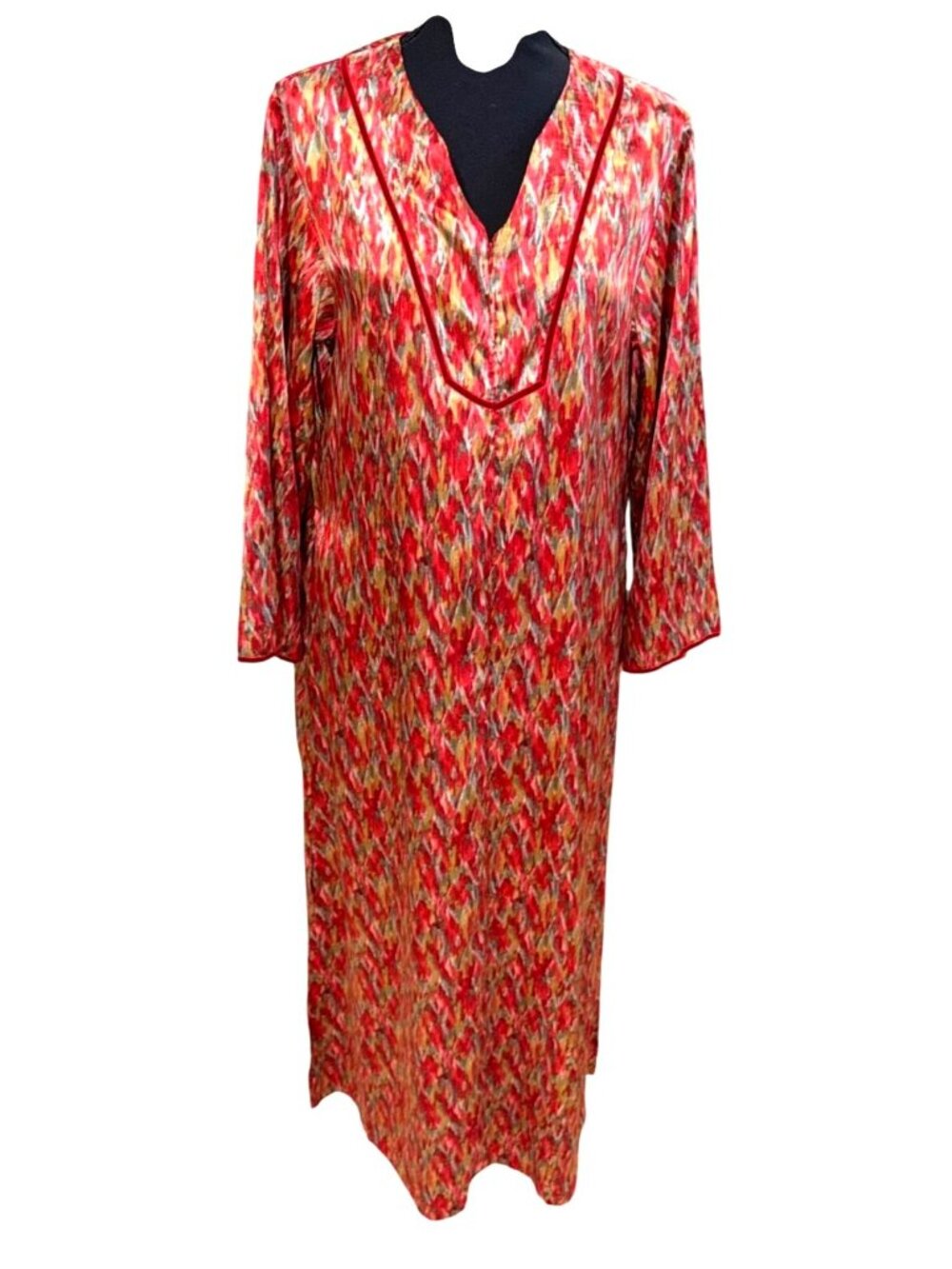 VTG Oscar De La Renta Pink Label Red Satin Kaftan Womens S Loungewear Resort Lux